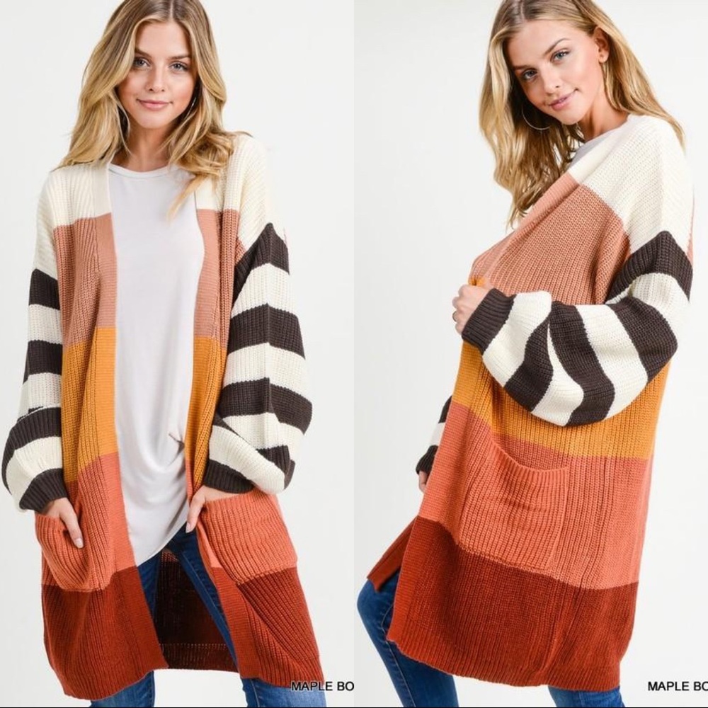 REMIND ME AGAIN COLOR BLOCK CARDIGAN- MAPLE - Picture 3 of 3